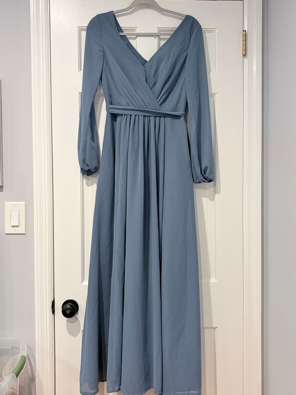 Celebrate DB Studio Dusty Blue Long Sleeve Chiffon Maxi Dress Size 4
